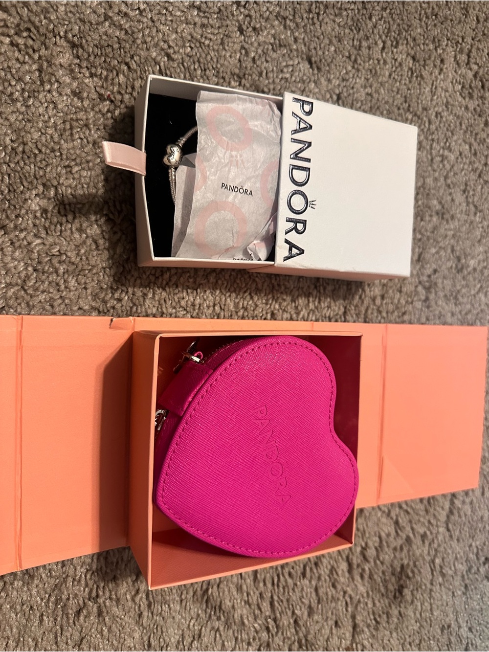 Pandora Hot Pink Heart Shaped Jewelry Pouch